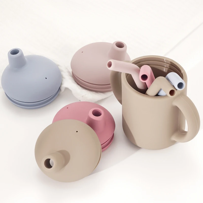 Taza de pajita de alimentación líquida de silicona personalizada, taza plegable para beber para niños, botella de agua doble a prueba de fugas, cosas para bebés - imagen 2