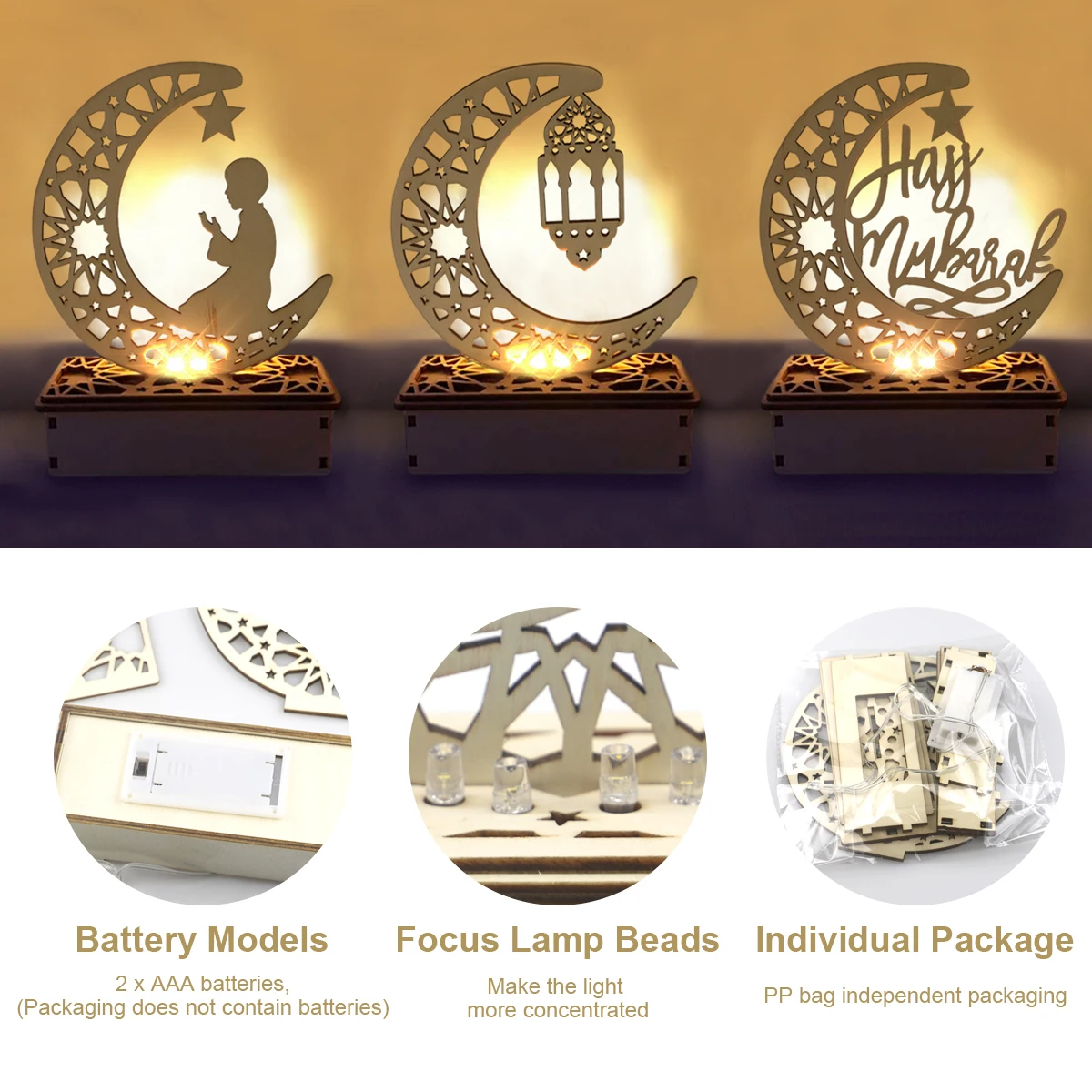 Colgante de madera Ramadán Islámico – Decoración hogar Feliz Eid - imagen 5