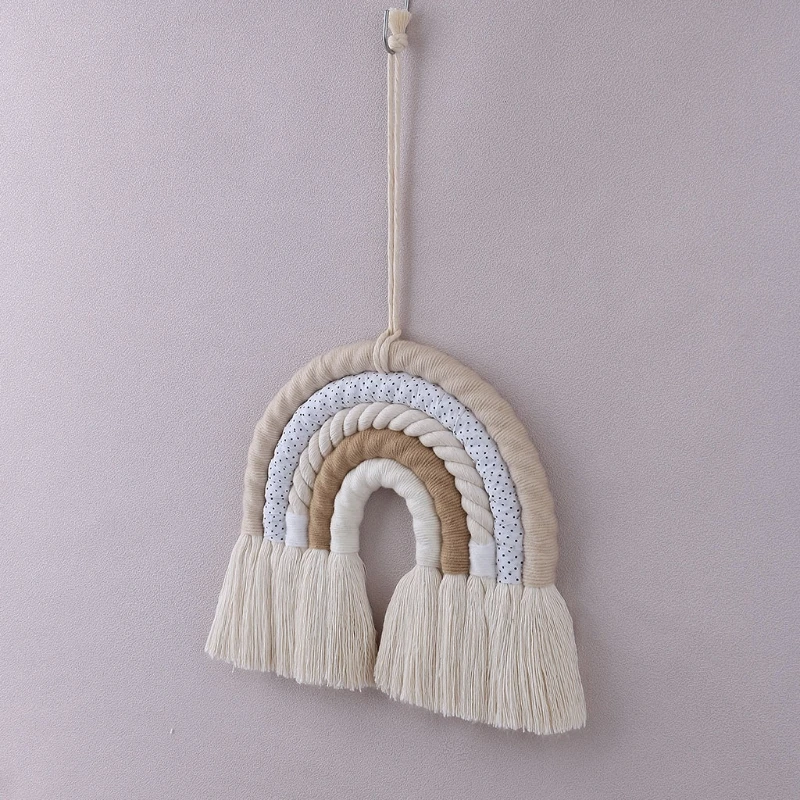 OOTDTY-tapiz de macramé de arco iris hecho a mano para decoración del hogar, cuerda de algodón, juguetes de tejido nórdico para colgar en la pared, decoración para habitación de bebé y niños - imagen 4