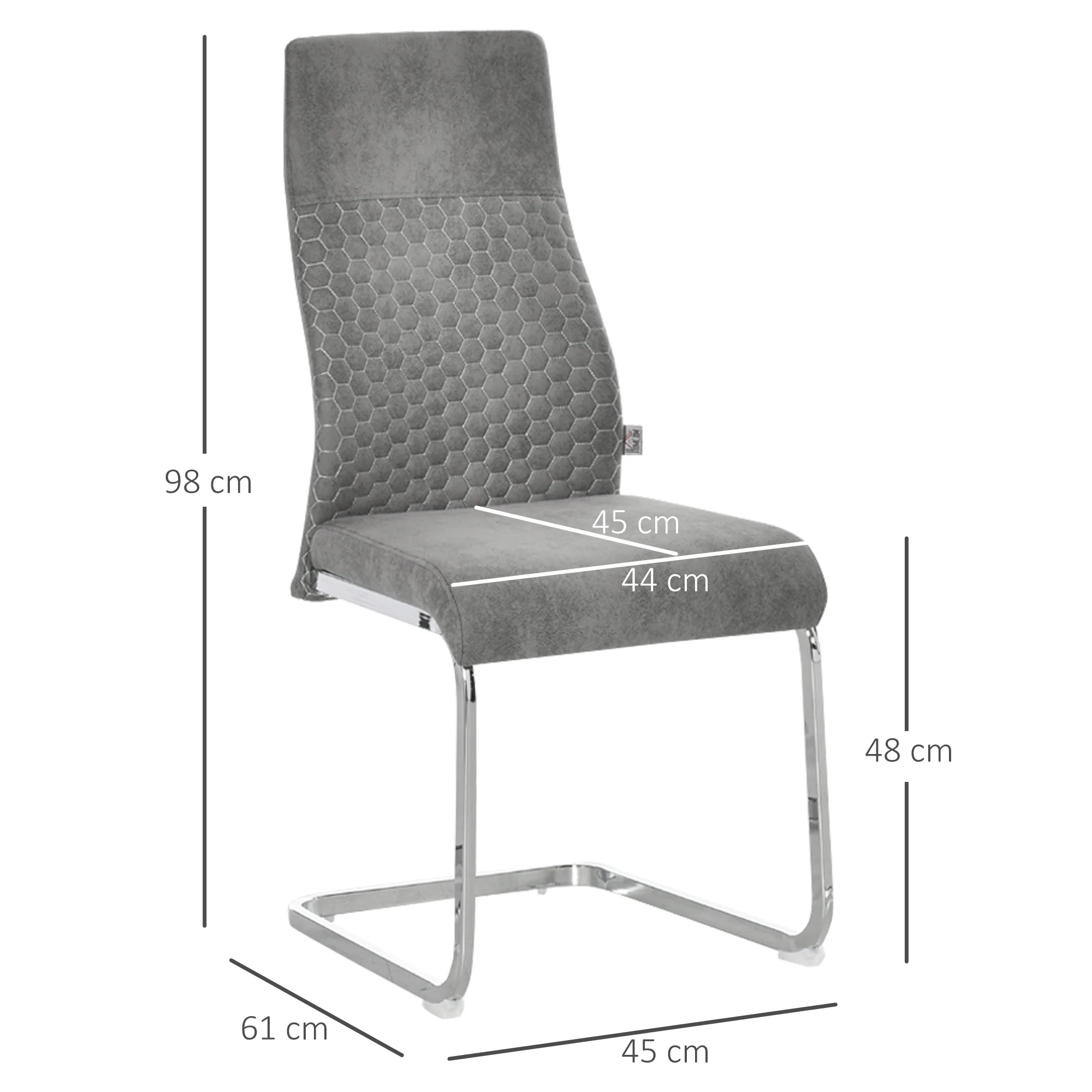 HOMCOM Set de 4 Sillas de Comedor Tapizadas en Terciopelo con Asiento Acolchado y Patas de Metal Sillas Cantilever Modernas 45x61x98 cm Gris - imagen 3