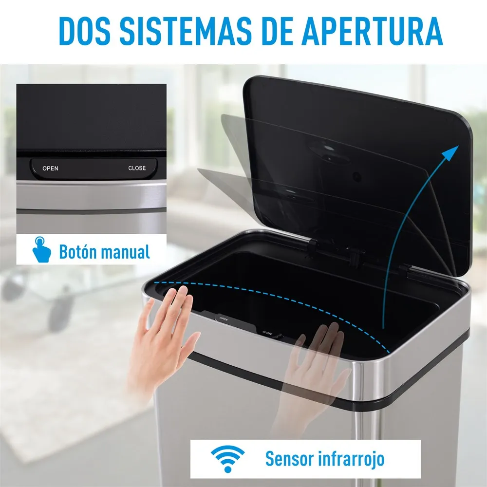HOMCOM Cubo de Basura para la Cocina Apertura Automática Sensor Papelera de Cocina o Dormitorio 72L Acero Inox - imagen 3