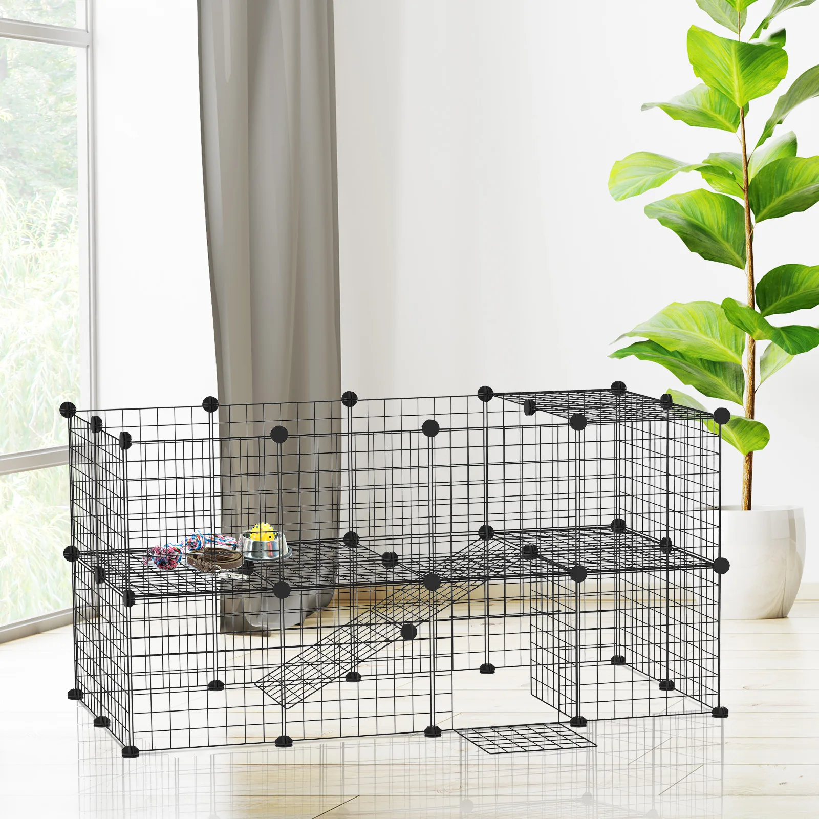 PawHut Valla Metálica para Mascotas Parque Metálica con 36 Paneles Animales Pequeños Desmontable Diseño DIY Negro 146x73x73cm - imagen 2