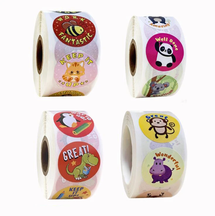 500 uds/rollo de pegatinas de recompensa, pegatinas de estímulo para niños, pegatinas motivacionales con animales lindos para estudiantes y profesores GYH - imagen 4