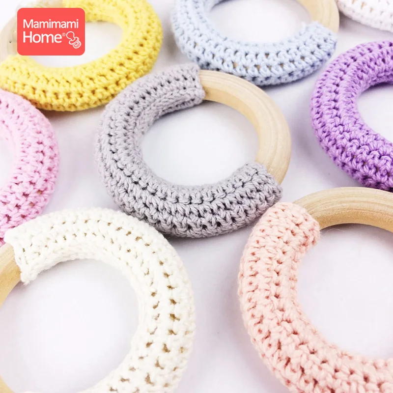 Anillo de madera de ganchillo para bebé, mordedor de dentición colorido, sonajero DIY, círculos de madera, mordeduras de bebé, regalo de enfermera, artículos para niños, 50mm - imagen 4