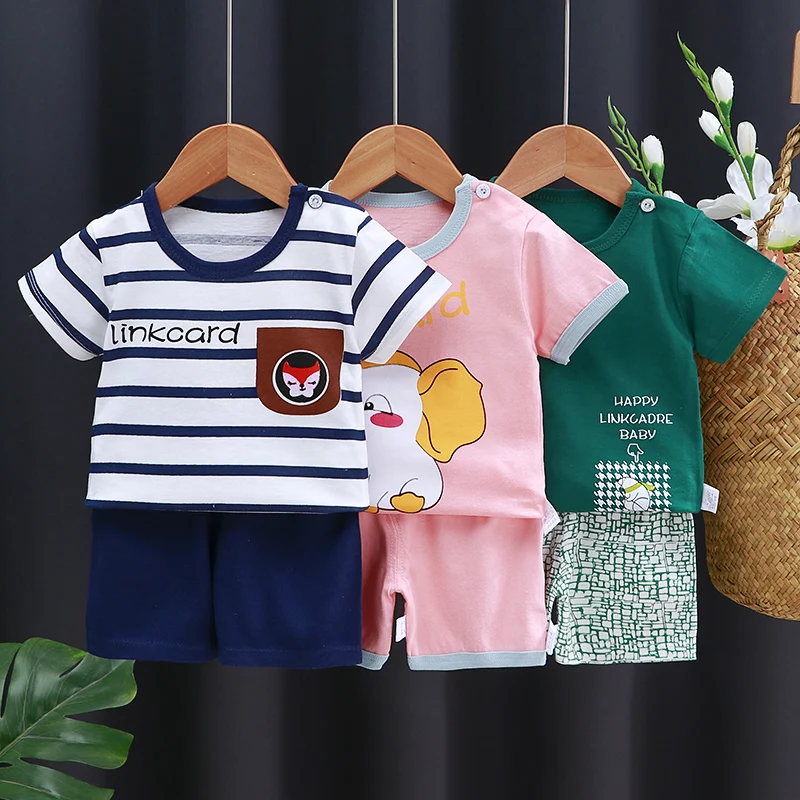 Conjunto de ropa para niños, camiseta para bebé (niña + Pantalones cortos, ropa de verano, chándal informal de algodón con dibujos animados para niños, conjunto de ropa para bebés - imagen 2