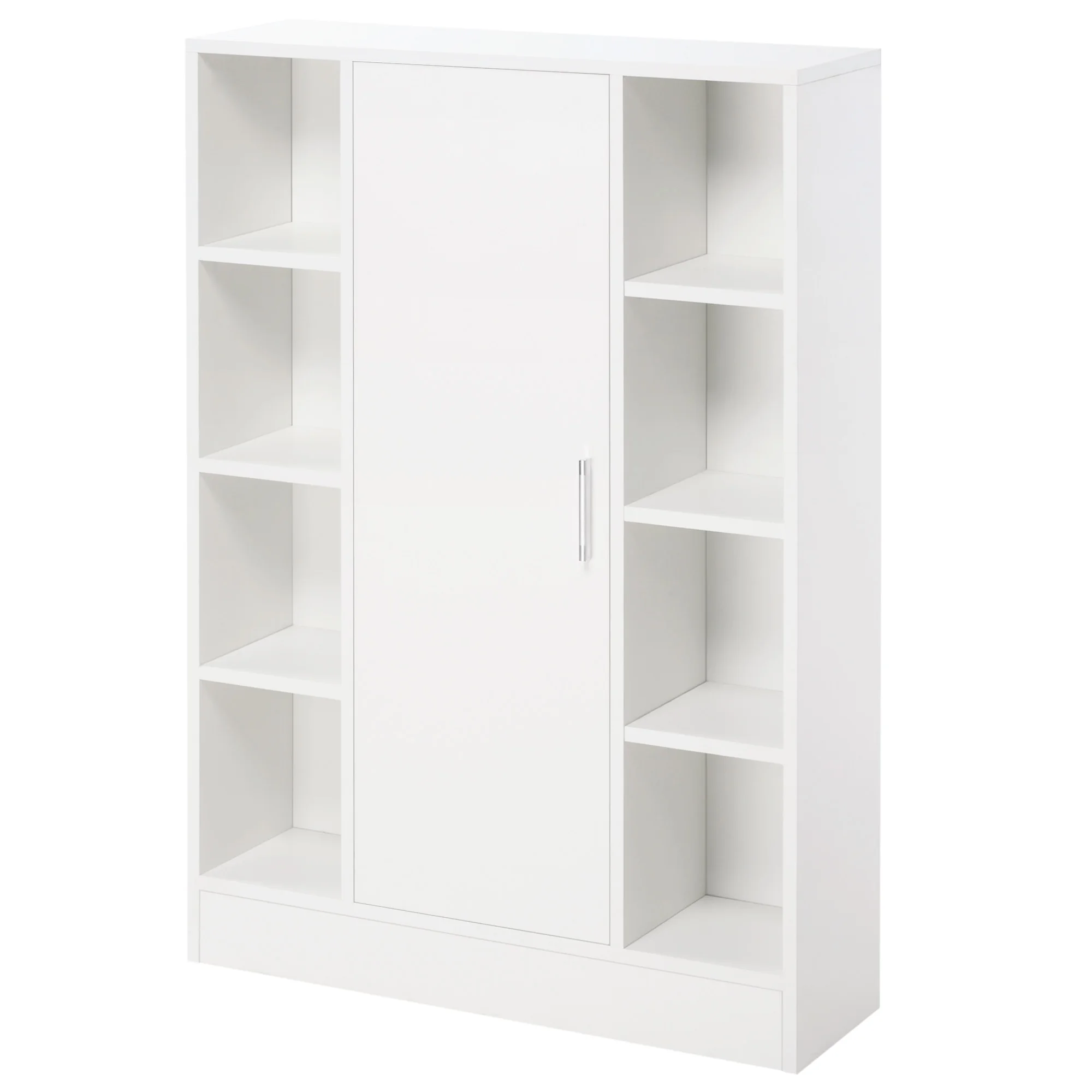 kleankin Armario de Suelo para Baño de Madera con 8 Compartimentos Abiertos y 1 Puerta con Estantes Ajustables Mueble Auxiliar Multiusos para Cocina Salón 71x22x100 cm Blanco
