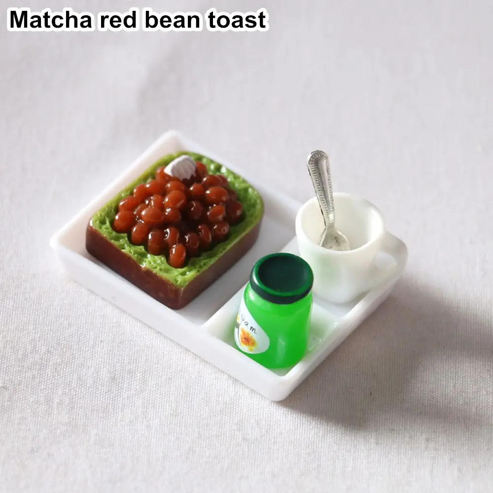 Juego de accesorios de cocina en miniatura para casa de muñecas, plato de cena, taza, cuchara, tostada, pan, mermelada, 5 unidades por juego - imagen 4