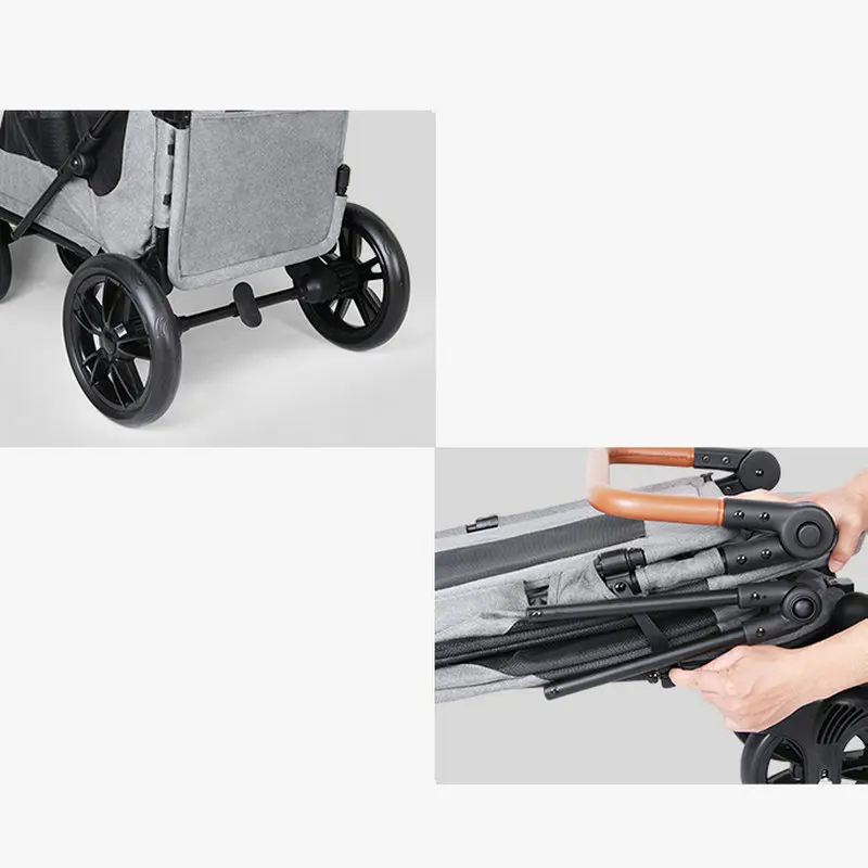 Cochecito plegable para perros con 4 ruedas de goma y mango ajustable, tragaluz de malla, carrito para mascotas mediano y grande - imagen 5