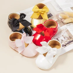 KIDSUN-zapatos de princesa para niñas, calzado de vestir con lazo rosa, de cuero PU, suela suave de goma, antideslizante, informales, 2021