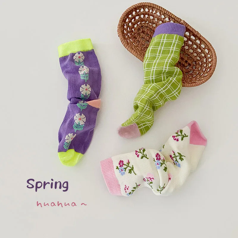 Milangel-Calcetines de algodón con estampado Floral para niños y niñas, medias informales coreanas - imagen 3
