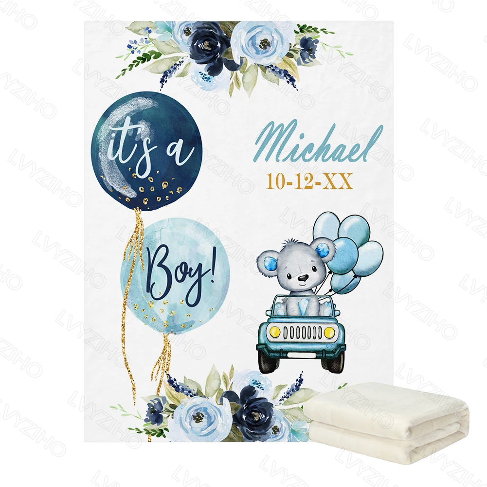Manta polar personalizada con nombre de bebé – Dinosaurios y mariposas