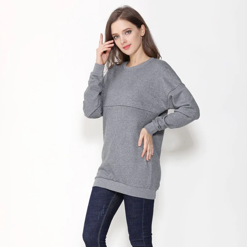 Suéter de maternidad de manga larga para lactancia, sudaderas con capucha de algodón grueso, ropa de lactancia para mamá, ropa de lactancia para embarazadas, talla grande, Invierno - imagen 5