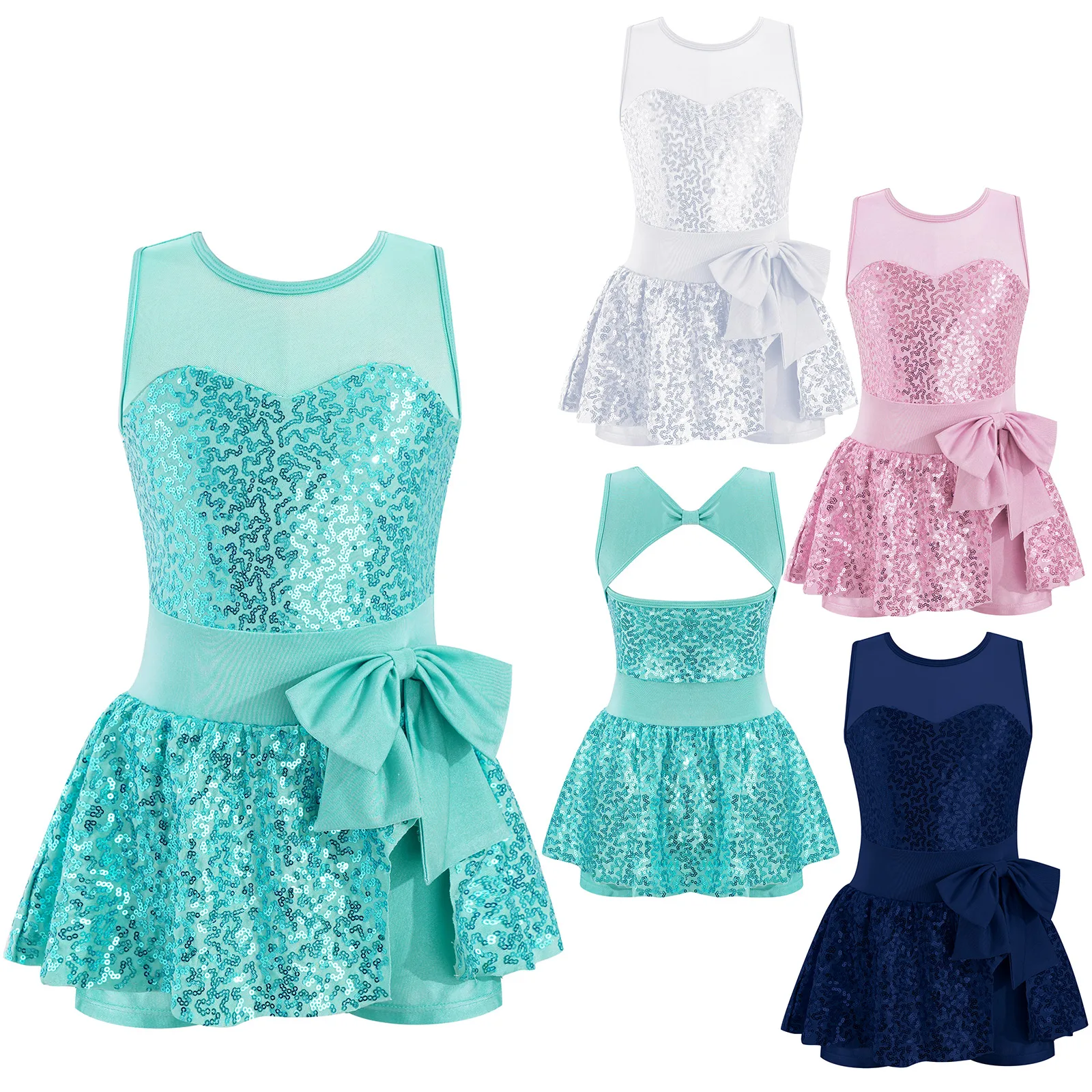 Vestido de tutú de Ballet para niños y niñas, ropa de baile de actuación de escenario con lentejuelas, Bowknot frontal, espalda hueca, fiesta de disfraces de hadas de bailarina - imagen 2