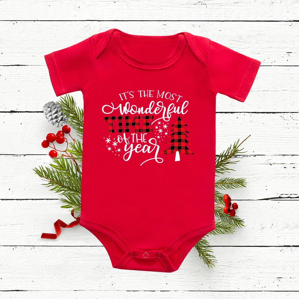 Mi primera Navidad ciervo árbol estampado bebé pelele rojo algodón manga corta recién nacido niños niñas monos infantiles ropa de Navidad regalo de fiesta - imagen 4