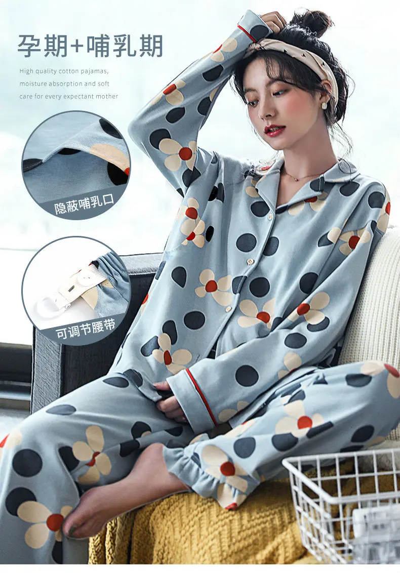 Pijama de maternidad Kacakid de algodón con estampado floral