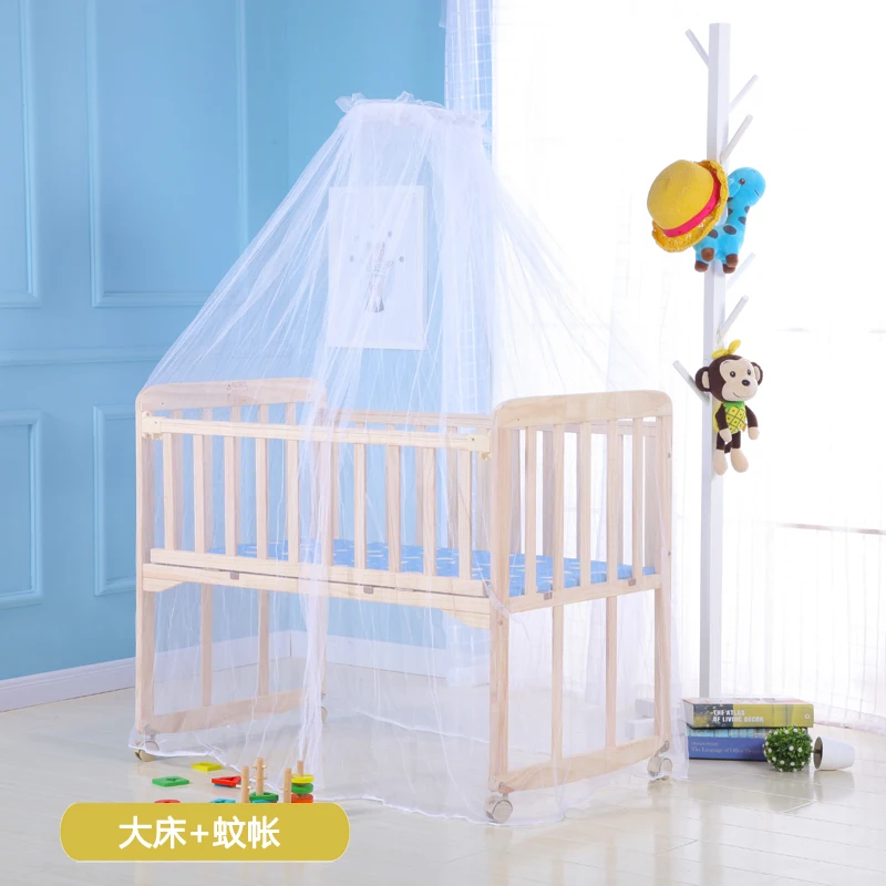 Cuna de madera con mosquitera para bebé, mecedora con rodillo, cama de juego para recién nacido, mesa de ordenador, juego de cama - imagen 2