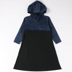 Vestido vaquero con capucha para niña negro manga larga algodón