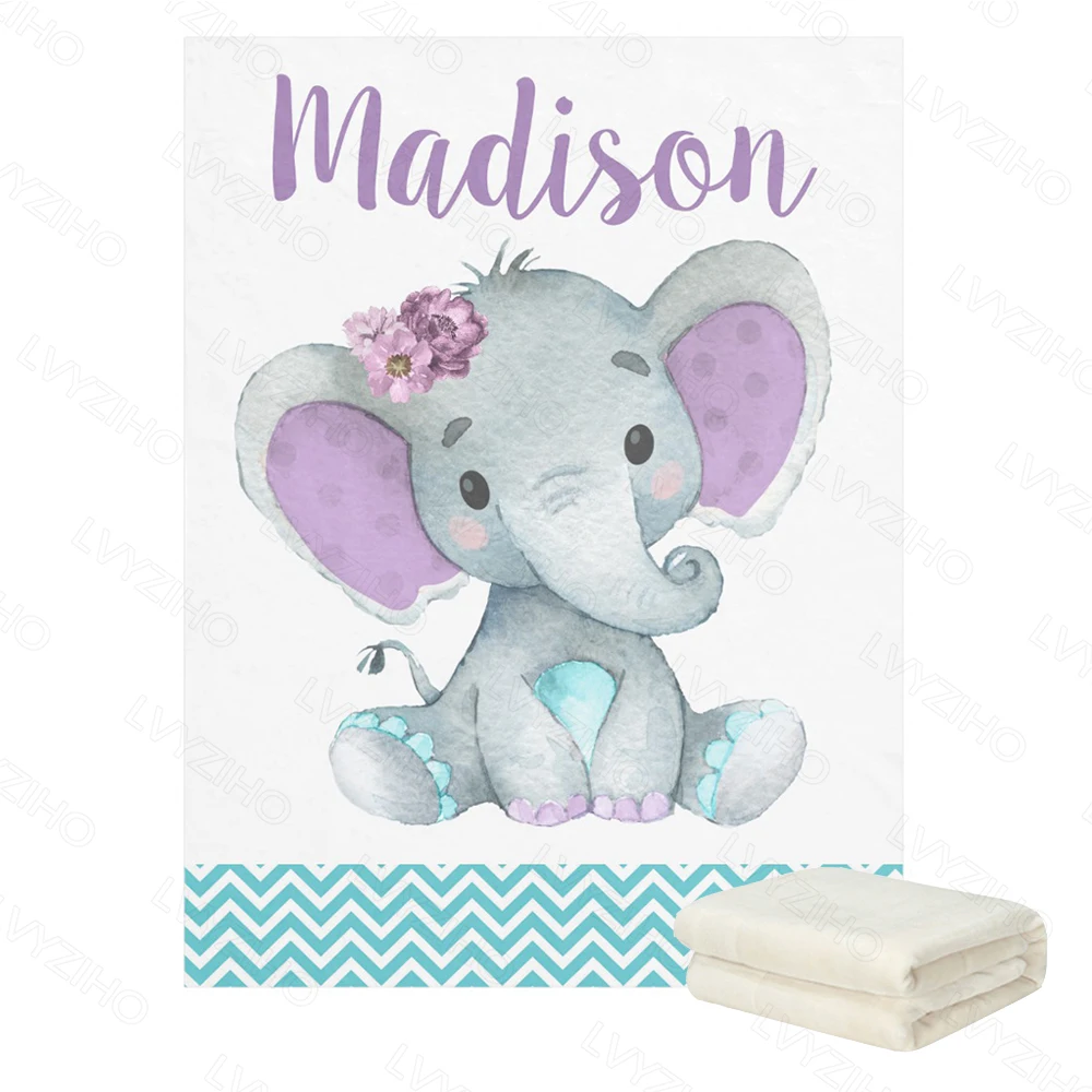 LVYZIHO Manta personalizada con nombre para bebé – Elefante azul-rosa - imagen 3