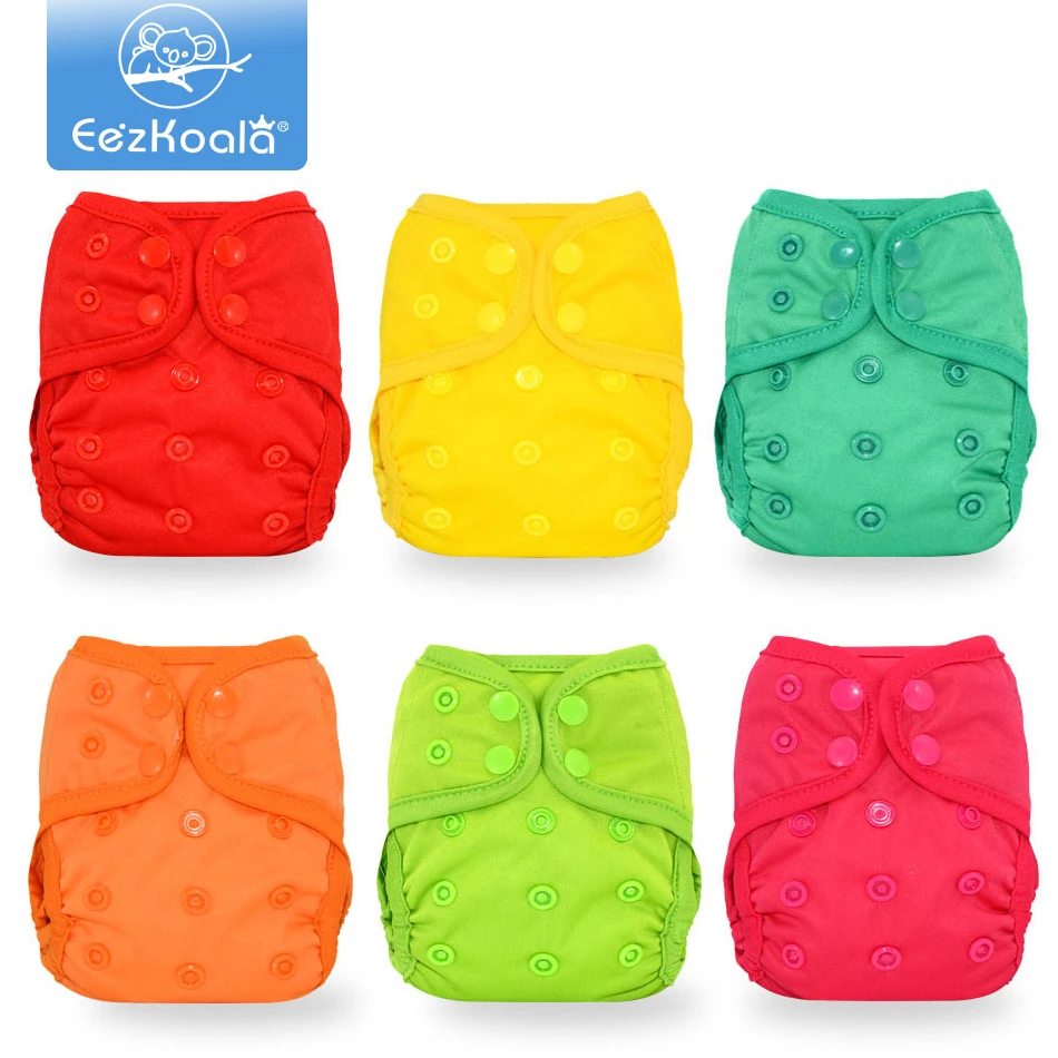 EezKoala 6 unids/set cubierta para recién nacido pañal de tela para bebé cubierta impermeable pañales ecológicos reutilizable lavable bolsillo ajustable