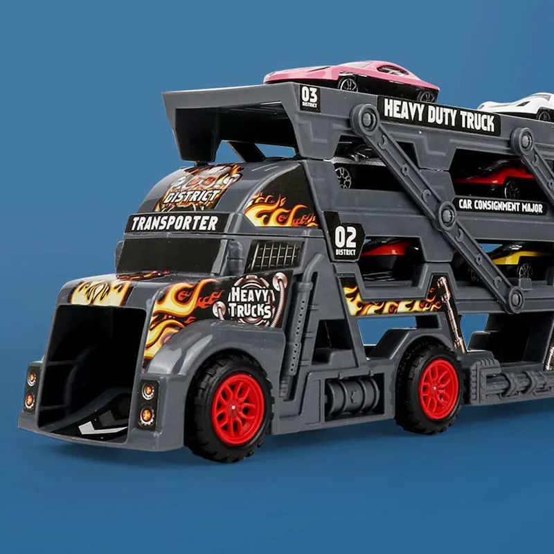 Camión con remolque, modelo de juguete para niños, pista de eyección plegable de tres capas, vagones ferroviarios, coche de inercia, regalos para niños - imagen 4