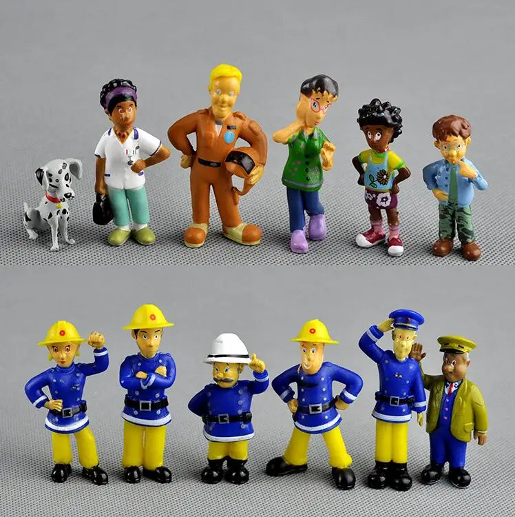 Juego de figuras de Bomberos de PVC para niño y niña, juguetes de dibujos animados de bombero Sam, modelo de figura de lucha, regalo de cumpleaños y Navidad, 12 unidades