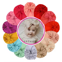 Gorro de bebé de tela de gofre sólido, turbante con lazo grande, gorros sólidos para bebé de 0 a 5T, tocados de moda para niños