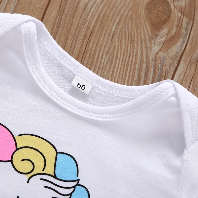 Conjunto de ropa para niña recién nacida, camiseta de unicornio a la moda de primavera 2025, pantalones de Castillo de estrellas y sombrero turbante, conjunto de ropa de algodón para niña - imagen 2