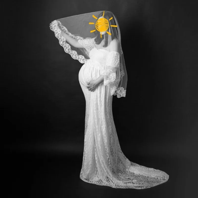Vestidos de embarazo para sesión de fotos, vestidos para mujeres embarazadas, vestido para Baby Shower, fotografía de maternidad, vestido de cola en el suelo de encaje - imagen 2