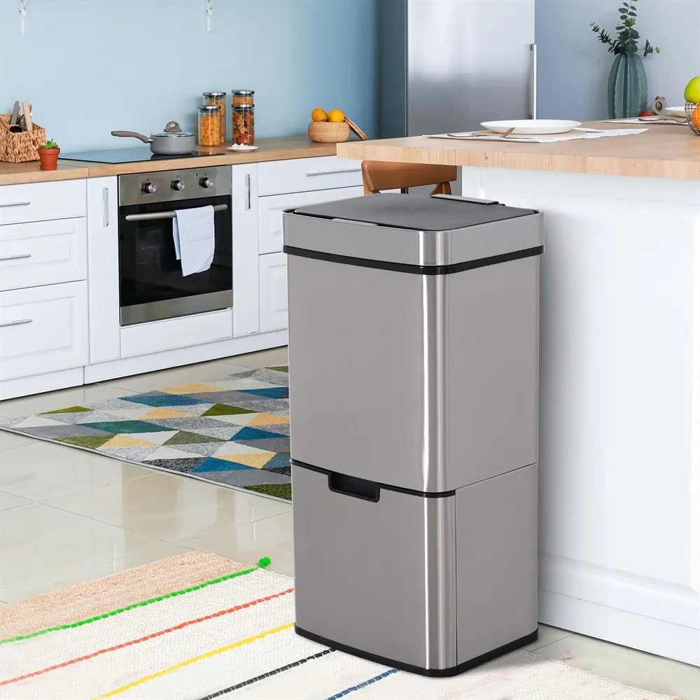 HOMCOM Cubo de Basura para la Cocina Apertura Automática Sensor Papelera de Cocina o Dormitorio 72L Acero Inox - imagen 2