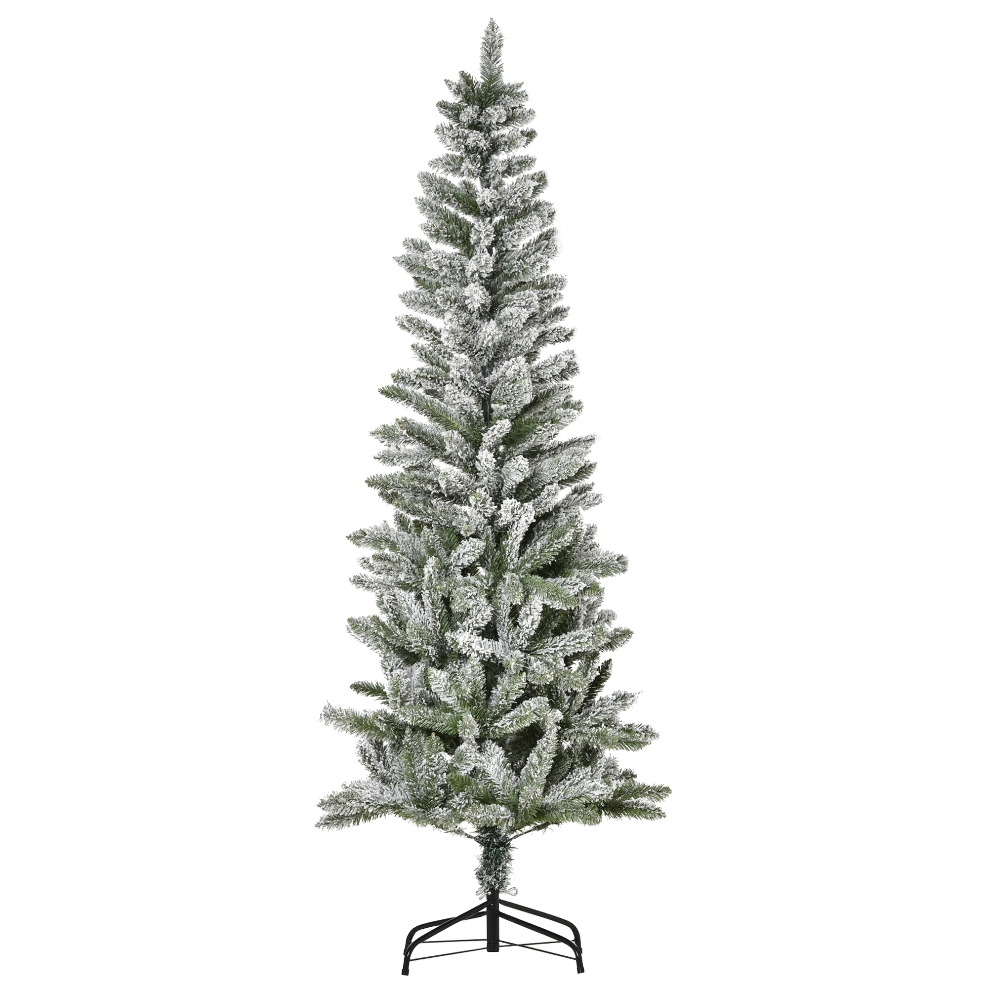 HOMCOM Árbol de Navidad Nevado Artificial 180 cm con 394 Ramas Ignífugas de PVC Base Plegable y Soporte de Acero Decoración Interior Navideña Ø60x180 cm Verde y Blanco