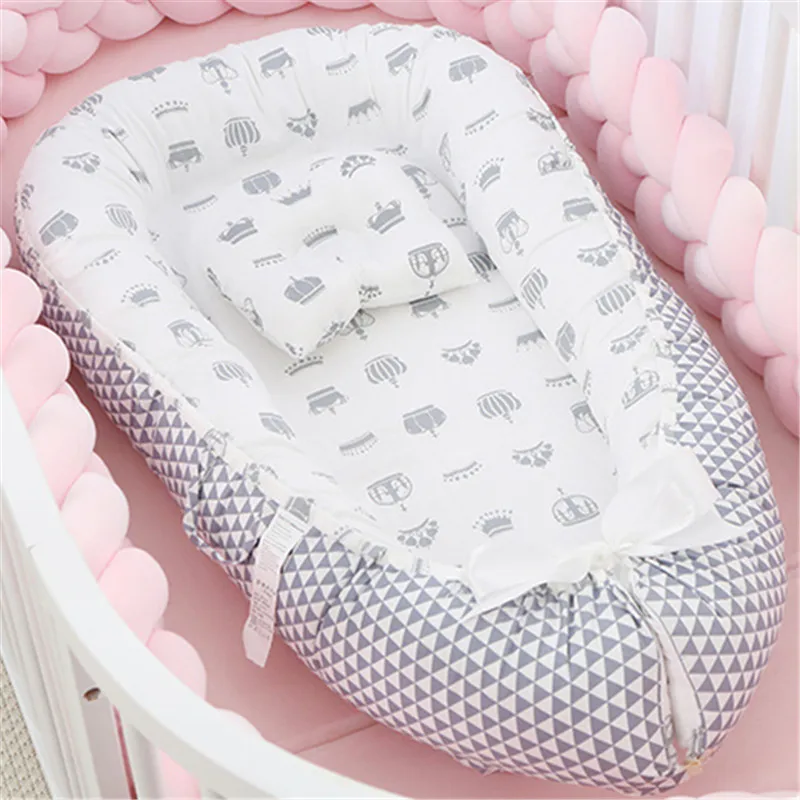 Nido de algodón portátil para bebé de 88x53cm para niños y niñas, cama de viaje, cuna infantil, cuna para recién nacido, Moisés para dormir suave con almohada - imagen 2