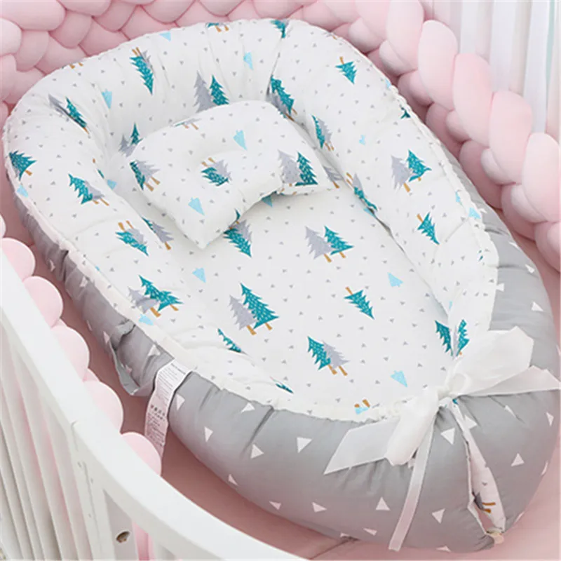 Nido de algodón portátil para bebé de 88x53cm para niños y niñas, cama de viaje, cuna infantil, cuna para recién nacido, Moisés para dormir suave con almohada - imagen 3