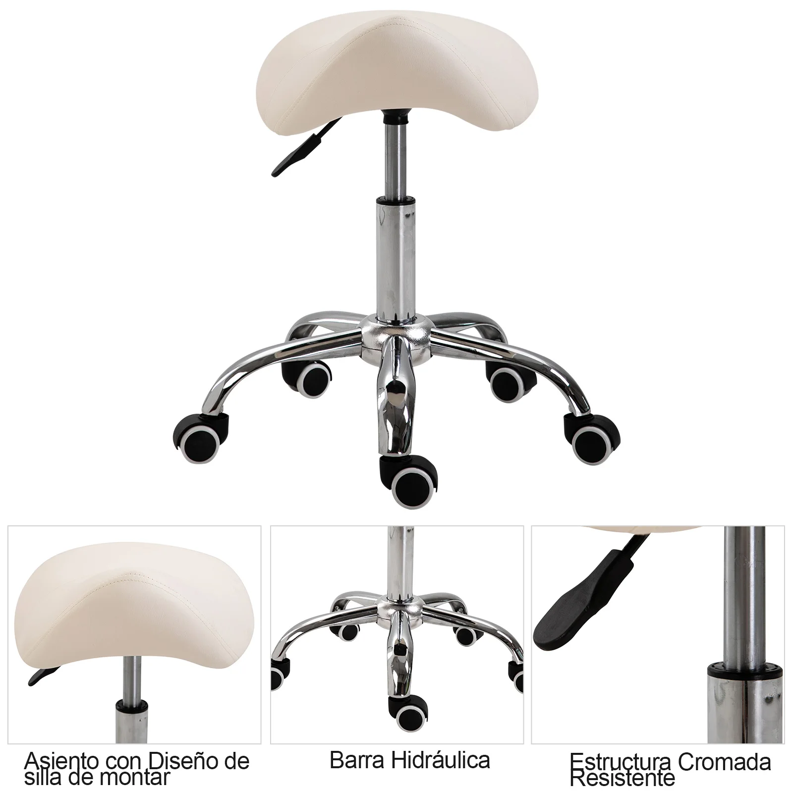 HOMCOM Silla Trabajo Taburete Ruedas Giratorias Taburete Cosmetica Dentista Peluqueria - imagen 4