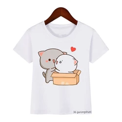 Camiseta infantil con estampado de gato y melocotón
