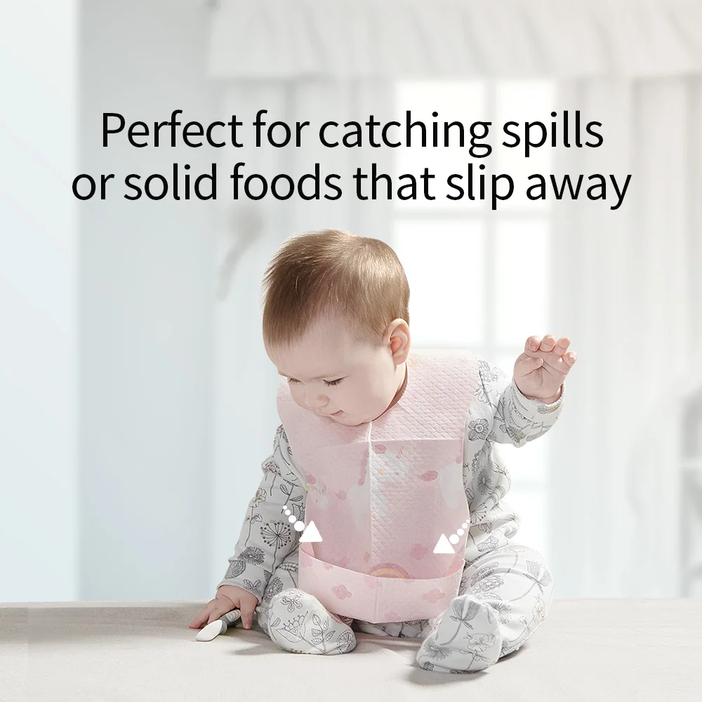 Baberos desechables Sunveno Babero desechable portátil para bebé Forro a prueba de fugas y cierre reutilizable - imagen 2