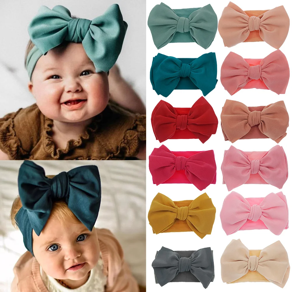Turbante liso, diadema de nailon, lazo elástico alto, diadema con nudo superior para niñas pequeñas, diademas para niños, accesorios para el cabello de moda para niños