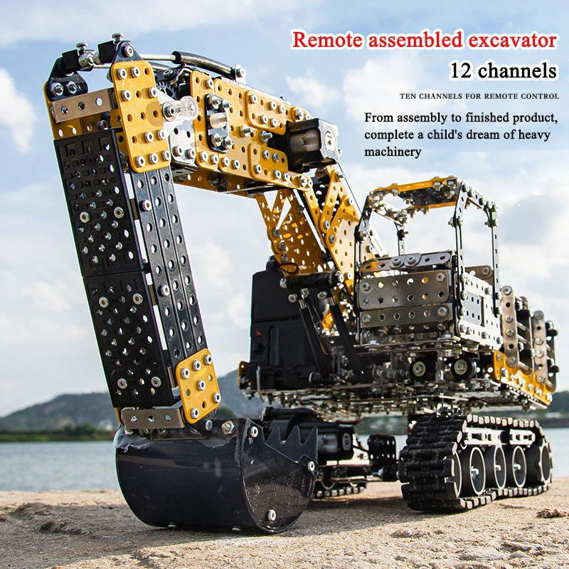 Excavadora de orugas RC de aleación para niños, modelo de construcción de ciudad, ingeniería, montaje de coche de control remoto, juguete para niños, regalo para niños