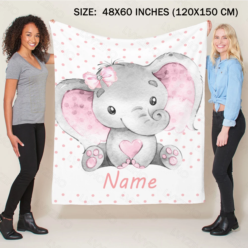 LVYZIHO-Manta de lana de franela para bebé, manta con nombre personalizado, elegante flor, elefante, bebé, niña/niño, Blanket-30x40/48x60/60x80 pulgadas - imagen 3