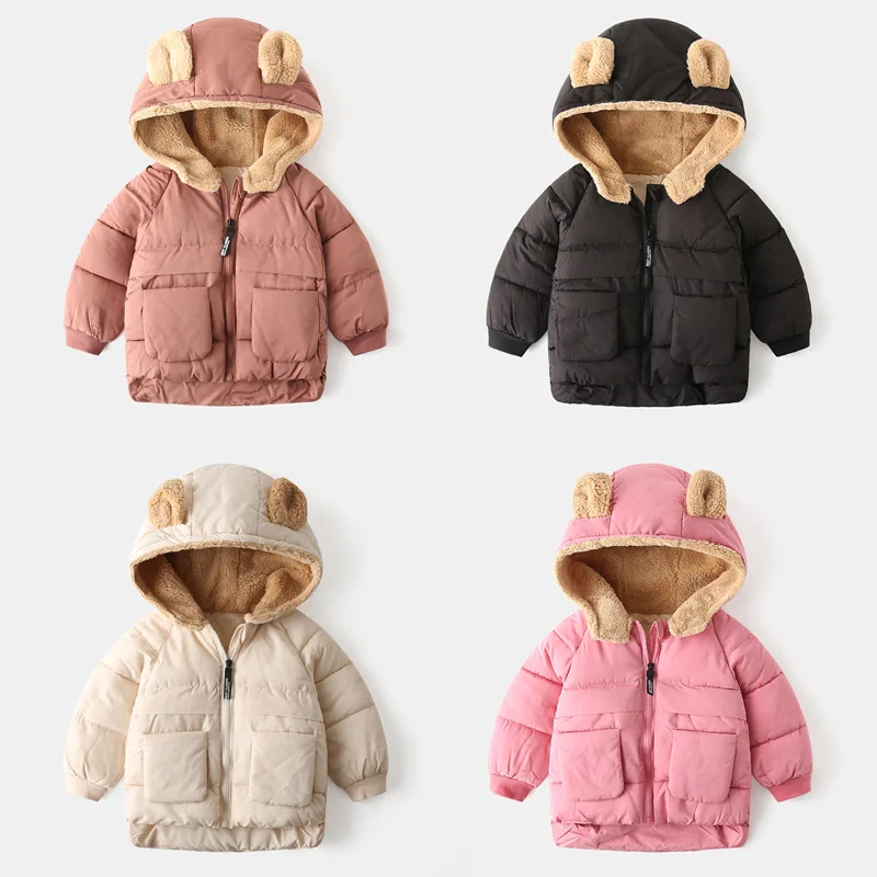 Abrigo de invierno para niñas, ropa de invierno para niñas pequeñas, Parka gruesa de terciopelo, chaqueta con capucha de algodón para niñas y niños - imagen 2
