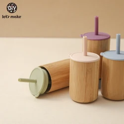 Let's Make-vasos de bambú y madera para beber, pajillas de silicona de grado alimenticio de bambú seguras, vasos de agua a prueba de fugas para niños