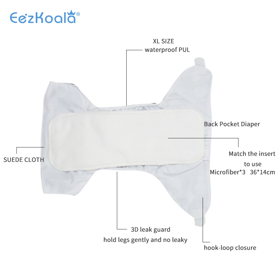 EezKoala-pañal de tela ecológico de talla grande XL, pañales ajustables lavables, cubierta de pañales de tela reutilizables para bebés de 2 a 5 años - imagen 3