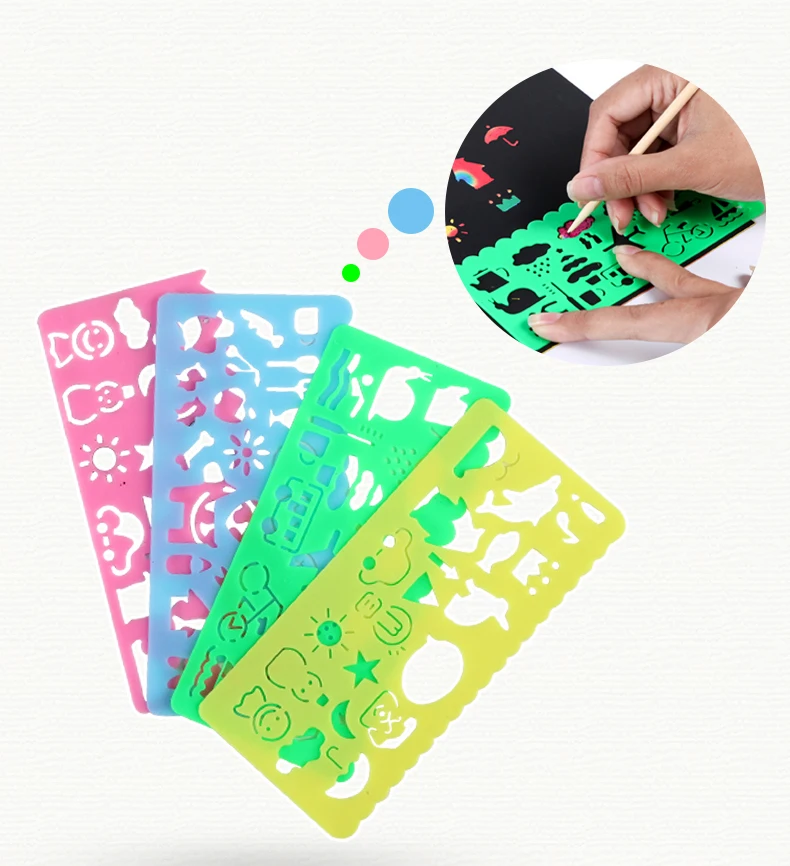 Juego de tarjetas de papel para rascar arcoíris de Color mágico con plantilla de grafiti para dibujar palo, juguete de pintura artística DIY para niños GYH - imagen 5