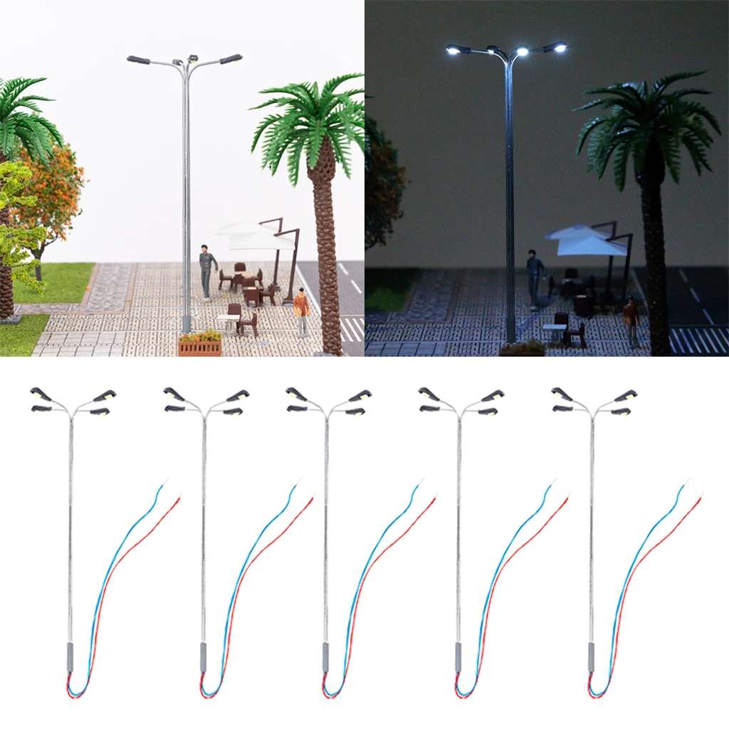 5x Model Train Lamp Street Lights HO OO LED Layout Accessories Four Heads