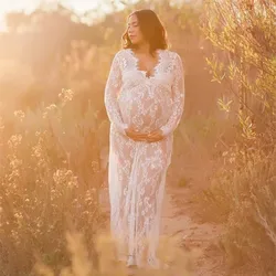 Vestido de maternidad maxi de encaje con cuello en V - sesion de fotos