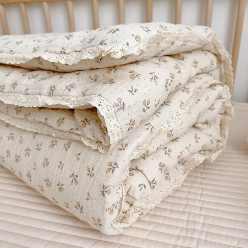 Edredón coreano de algodón con flores para cuna de bebé, edredones de muselina para niños y bebés, edredones gruesos para cuna de invierno para cama de bebé a cuadros - imagen 5