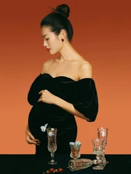 Vestido negro largo sin tirantes para mujer – Fiesta con abertura frontal
