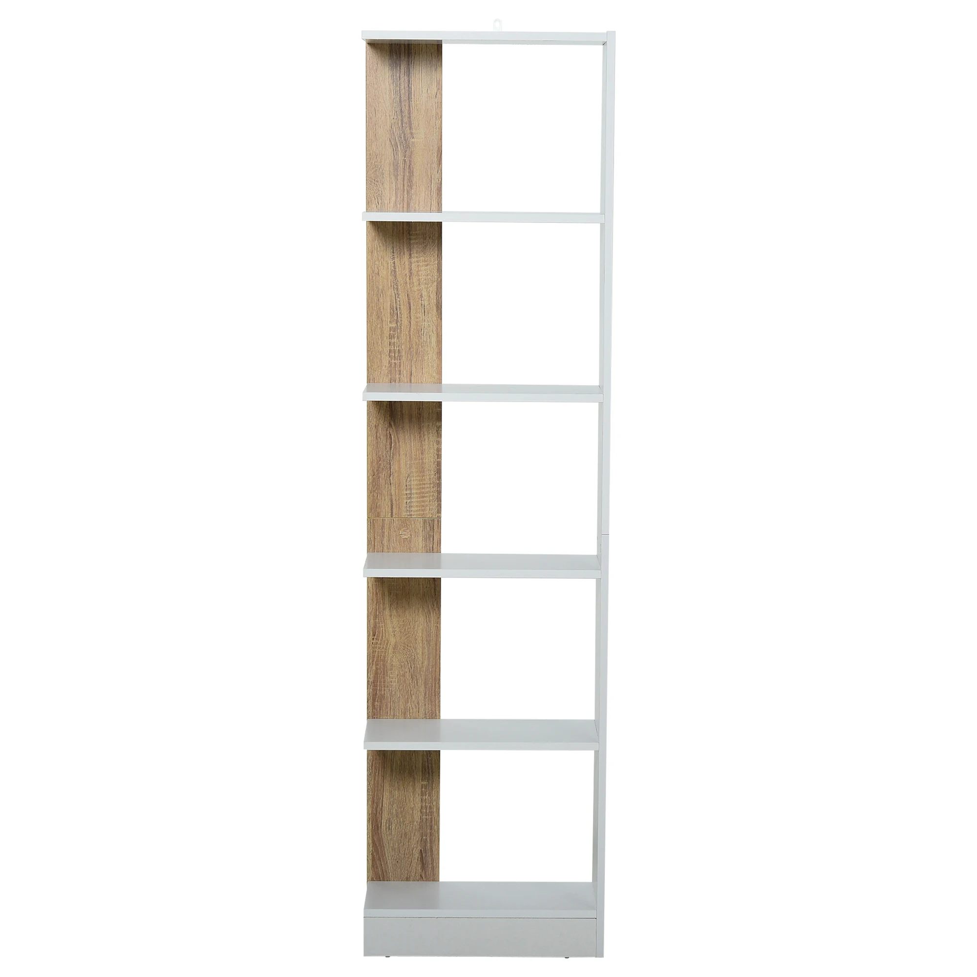 HOMCOM Estantería de Almacenaje con 5 Estantes Librería Multiusos para Estudio con Base Elevada 45x21x170 cm Blanco y Roble - imagen 3