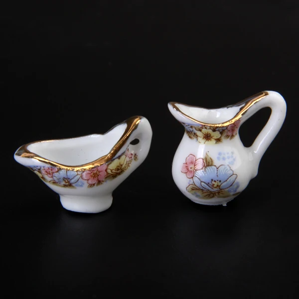 1:12 casa de muñecas vajilla en miniatura juego de té de porcelana plato taza plato 40 piezas - imagen 4