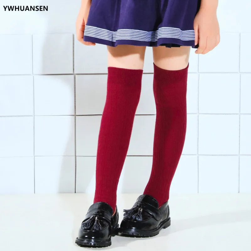 YWHUANSEN uniforme escolar para niñas calcetín hasta la rodilla calcetín largo tejido para niños moda Kniekousen Kinderen calcetín para niños de Color sólido - imagen 5