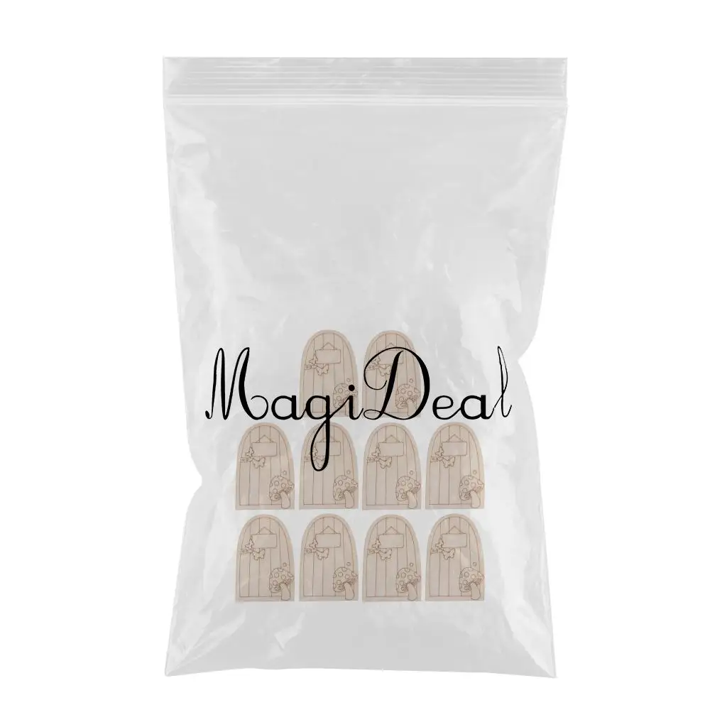 Set of 10 Small Mini Cut Wooden Fairy Elf Doors Unpainted 10cm Tall